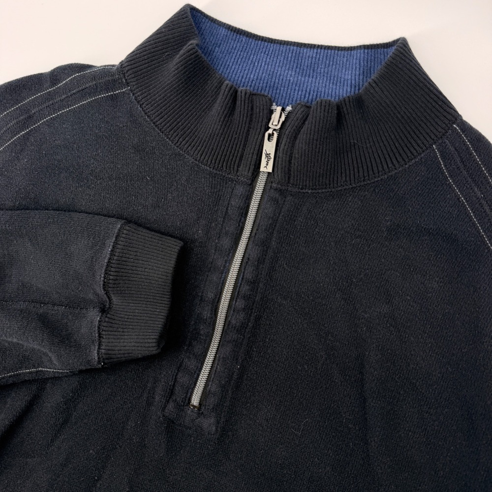 Tommy Bahama Quarter Zip Pullover Mens XXL Black Blue Reversible Cotton‎ Knit